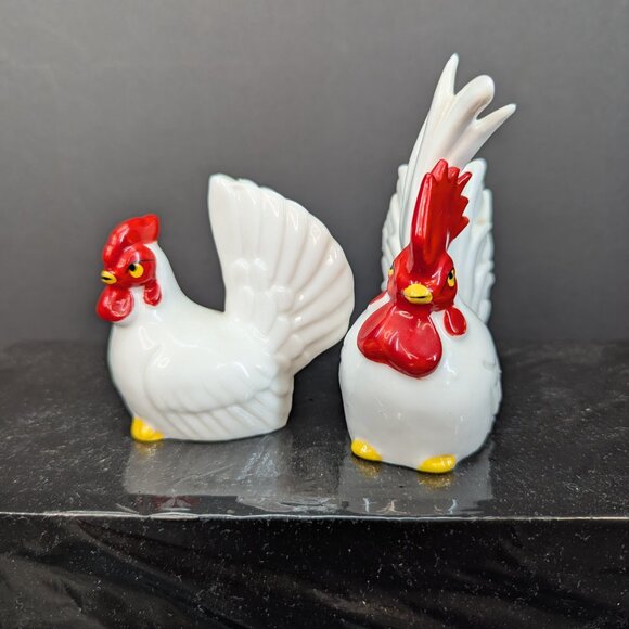 Vintage NOS White Hen and Rooster Salt and Pepper Set Dansan Japan - Picture 6 of 6